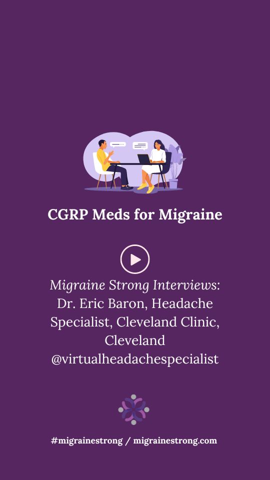 Purple cover showing a link to an Instagram Live with Migraine Strong and headache specialist  Dr. Eric Baron 